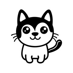 Obraz premium Cat cartoon character vector illustration in black monochrome style isolated on white background 