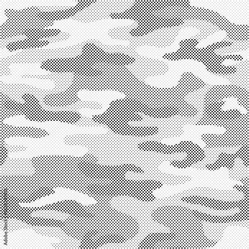 Poster abstract halftone seamless camouflage pattern. repeating digital dotted hexagonal camo military text