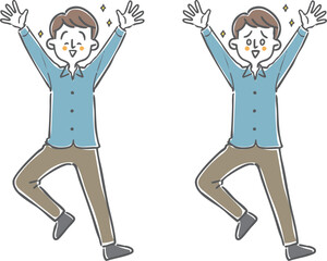 喜んでいる男性　全身　ベクター
