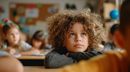 Engaged student observing teacher in classroom setting education children&rsquo;s learning environment
