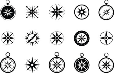 Fototapeta premium A collection of fifteen different compass rose designs in black and white