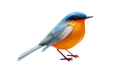 Paper sculpture of a robin colored orange and brown perched bird design isolated on white background