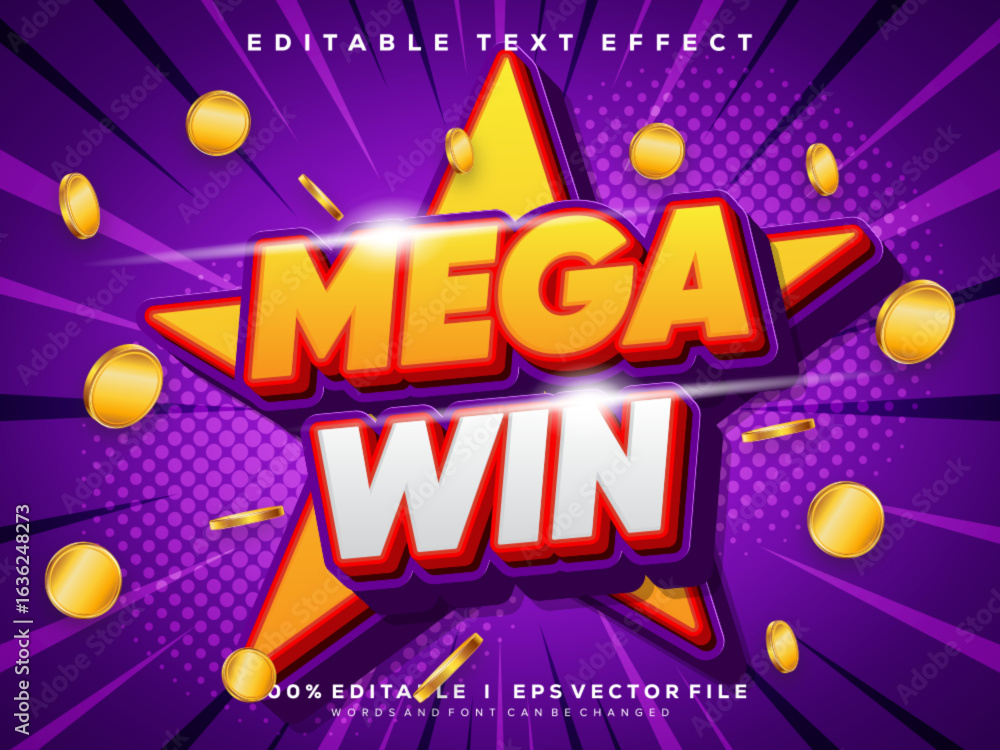 Poster mega win vector text effect with modern style design