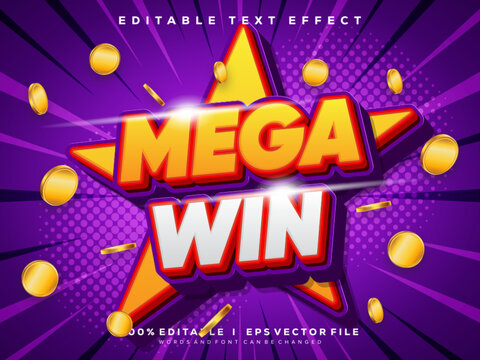 mega win vector text effect with modern style design