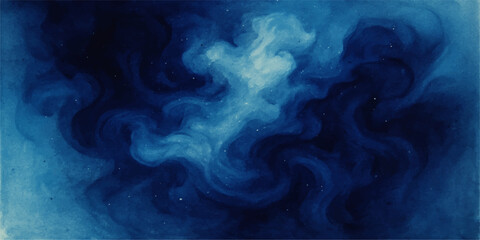 Blue smoke flows smoothly in a swirling motion, creating a dark, smoky shape against a black background