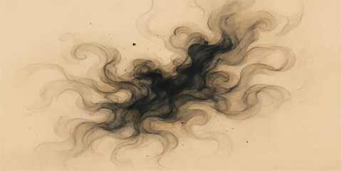 Floral fashion illustration with brown wavy hair and a swirling smoke abstract background