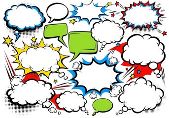 Fototapeta premium Dynamic Comic Book Speech Bubbles with Retro Halftone Effects and Vibrant Colors