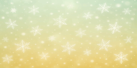 Golden snowflakes glisten in a festive winter background illustration for a Christmas holiday celebration