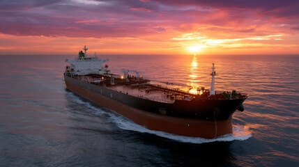 Fototapeta premium Large Oil Tanker at Sunset on the Ocean