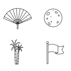 Collection of Navaratri-themed icons, including Hand fan (pankha), full moon, sugarcane stalk, victory flag