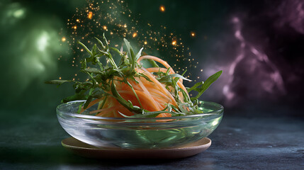 Orange Carrot and Green Salad with Sparkling Magic Effect