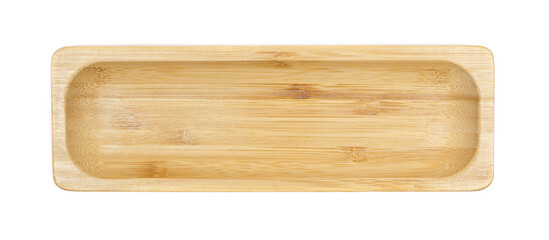Bamboo plate isolated on white background, top view