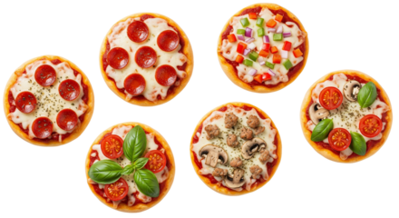 Frische Mini-Pizzen auf transparentem Hintergrund – Studioaufnahme