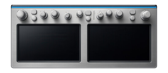 Commercial airliner instrument panel with dual digital displays and autopilot controls