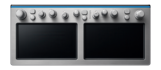 Commercial airliner instrument panel with dual digital displays and autopilot controls
