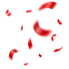 red Confetti and ribbons celebration party design element, Falling shiny red confetti isolated on transparent background