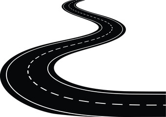 Curvy winding road with dashed lines illustration, endless highway path, journey forward, direction, and travel concept vector graphic. © Arman Creatives