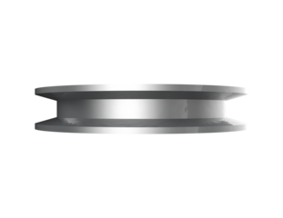 High-resolution 3D rendered gray metallic pulley with five bolt holes and a central axle bore, perfect for mechanical designs or industrial projects, isolated on a PNG Transparent HD Background.
