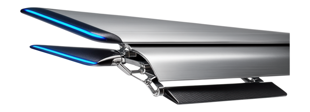 Complex wing flaps and slats system with visible hinge mechanisms