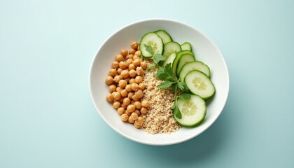  Fresh Chickpea and Quinoa Bowl on Blue Background