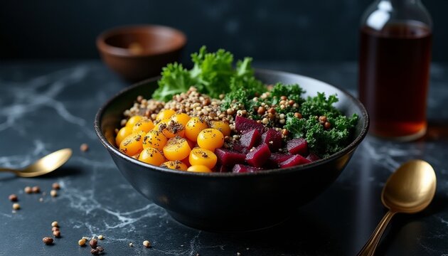 Nutritious Vegan Power Bowl with Lentils and Root Vegetables