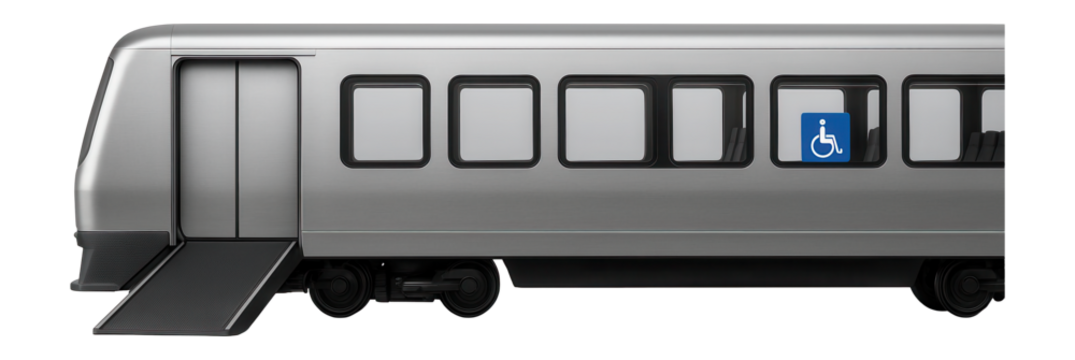 Passenger train car with wheelchair-accessible entry and designated spaces
