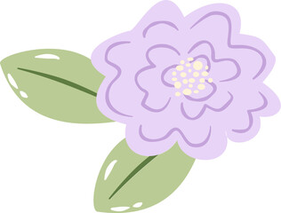 purple rose with green leaves, vector illustration 