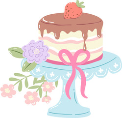 wedding cake with flowers, vector illustration 