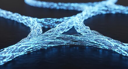 Braided Streams of Luminous Blue Light Converging at a Digital Crossroads