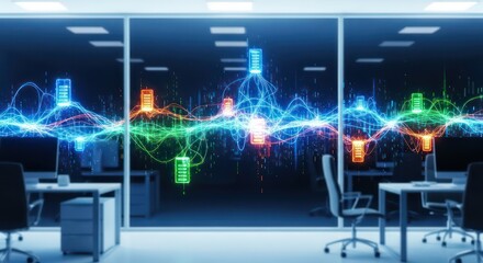 Digital Energy Grid: Holographic Battery Data Streams in a High-Tech Office
