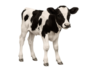 black and white Holstein calf standing on white background