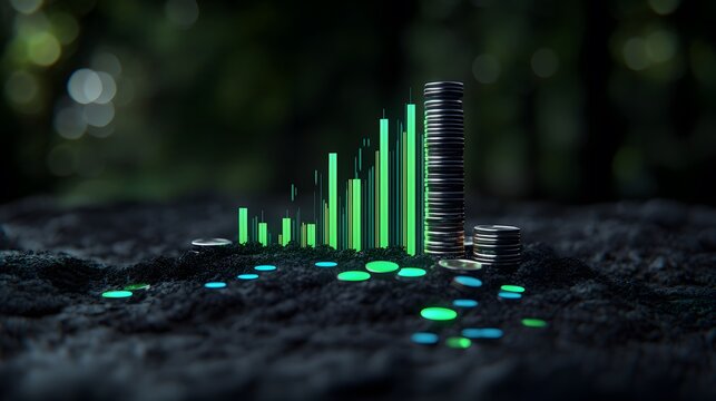 Financial Growth Concept with Coin Stack and Graph Visualization - Powered by Adobe