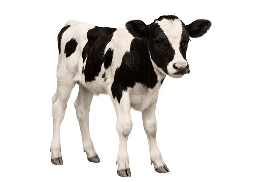 black and white Holstein calf standing on white background