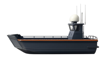 Coastal landing craft with radar dome and communication antennas