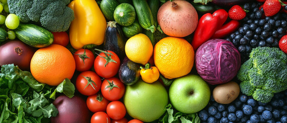 Brightly colored fruits and vegetables at the market. Useful for articles on healthy eating, cooking blogs and fresh produce advertising.