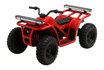 Four-wheeled rescue quad with a bright red frame and emergency lights