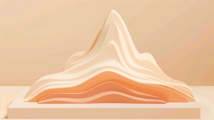 Abstract orange mountain peak standing prominently on a beige platform, featuring bold geometric shapes and smooth contours. Stylized natural formation with warm color contrast, blending artistic mini