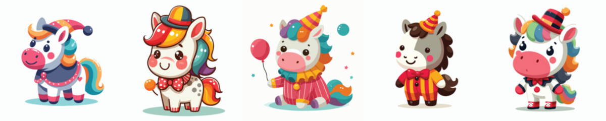cute horse vector in clown costume