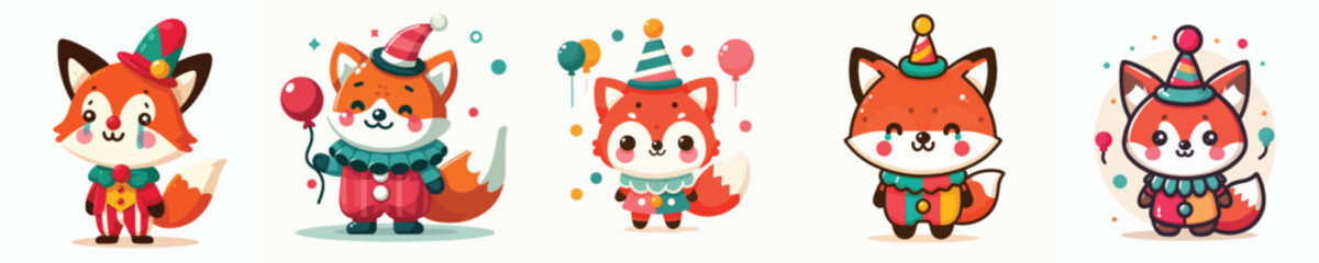 cute fox vector in clown costume