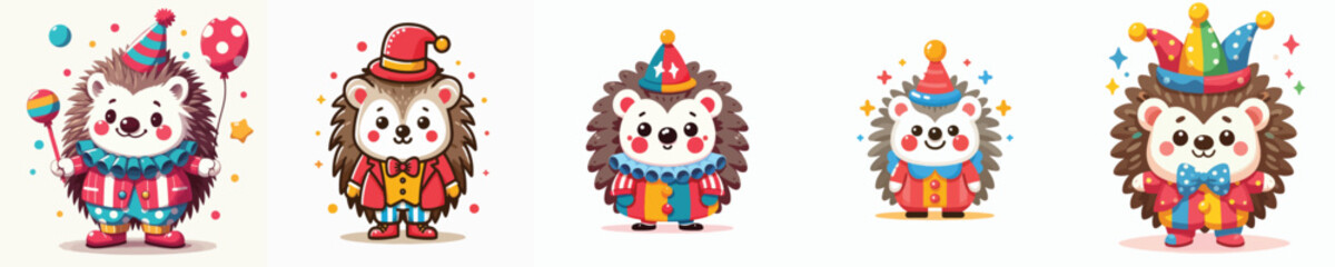 cute hedgehog vector in clown costume