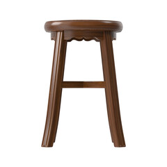 Modern Wooden Bar Stool, Scalloped Detail, Walnut Wood, Front View 3D Render