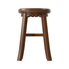 Modern Wooden Bar Stool, Scalloped Detail, Walnut Wood, Side View 3D Render