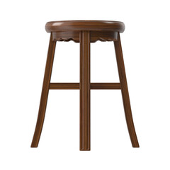 Modern Wooden Bar Stool, Scalloped Detail, Walnut Wood, Angled View 3D Render