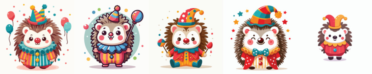 cute hedgehog vector in clown costume