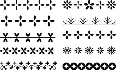 Obraz premium Collection of black and white floral and geometric border design elements