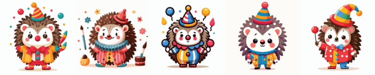 cute hedgehog vector in clown costume