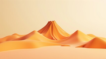 Abstract orange mountain peak standing prominently on a beige platform, featuring bold geometric shapes and smooth contours. Stylized natural formation with warm color contrast, blending artistic mini