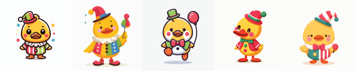cute duck vector in clown costume