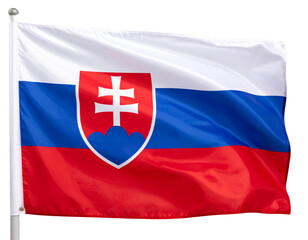 Slovakia Flag Waving Gracefully in Wind, Front View with Detailed Emblem