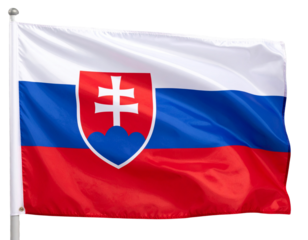 Slovakia Flag Waving Gracefully in Wind, Front View with Detailed Emblem